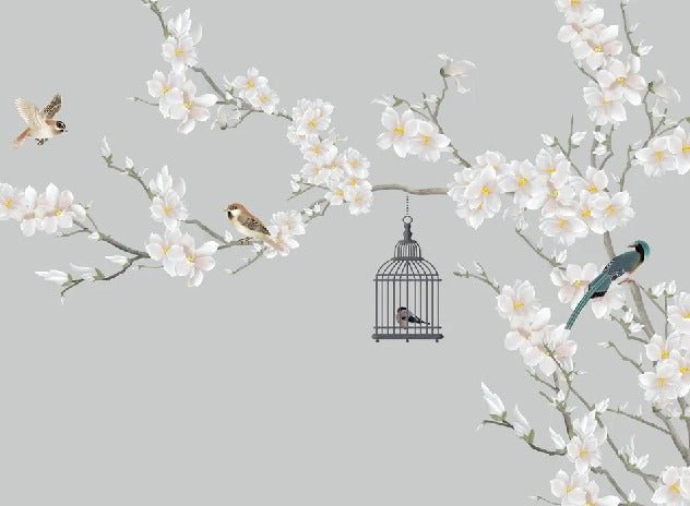 Tapete romantisches Wohnzimmer blühenden Baum