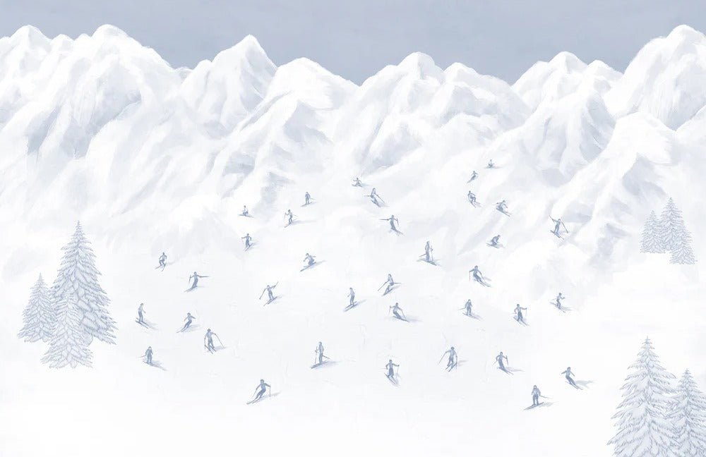 Tapete Berg Skifahrer blau