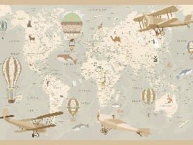 Kindertapete Weltkarte Flieger