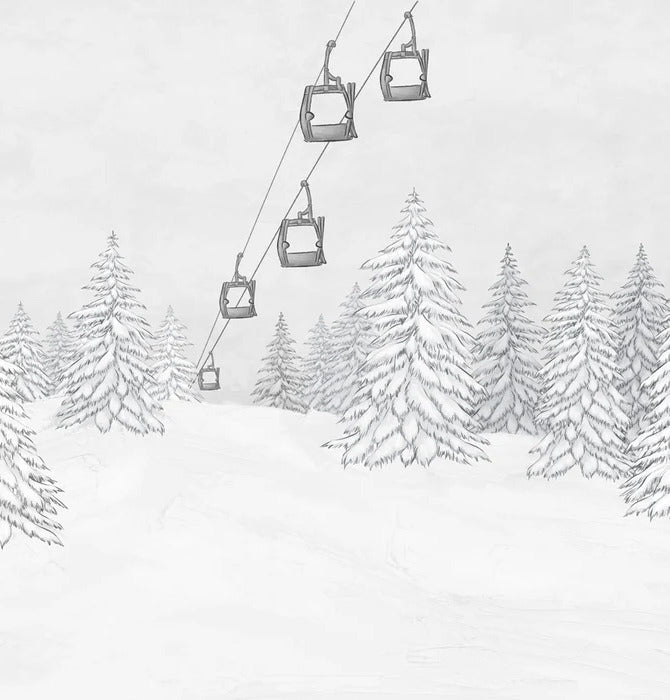 Tapete Berg Gondelbahn schwarz & weiß