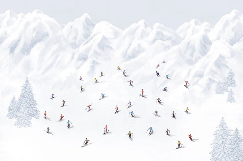Papier peint montagne skieurs colorés, XXL, tendance