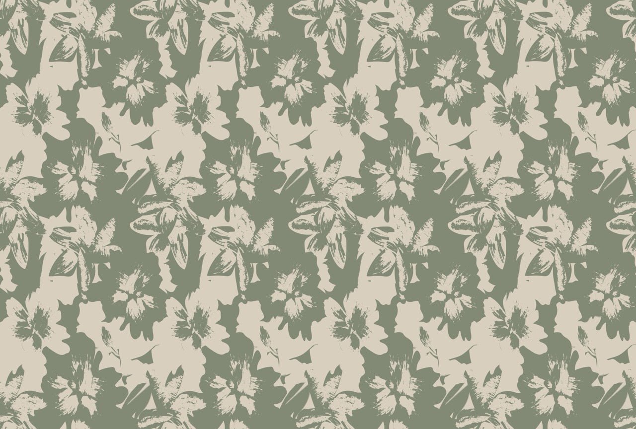 Papier peint motif floral vert sauge - Fresque Artistique contemporaine - Muralconcept