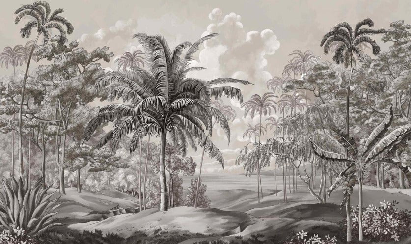 Papier peint paysage Célèbes noir et blanc, XXL, tendance