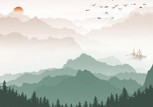 Papier peint montagne dans brume terracotta, XXL, tendance