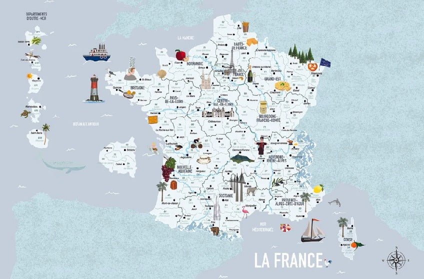 Tapete Karte von Frankreich Kind blau