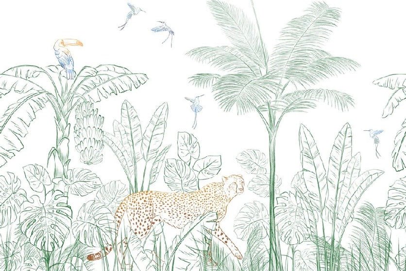 Tapete Dschungel Leopard grün