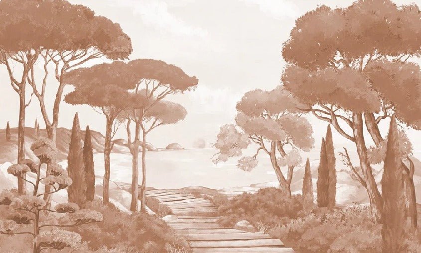 Papier peint balade dans les calanques terracotta, XXL, tendance