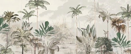 Papier peint panoramique jungle eden vert, mural concept, tendance