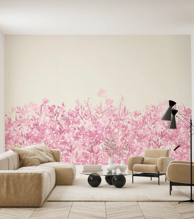 Tapete Blumen mit rosa Pinsel