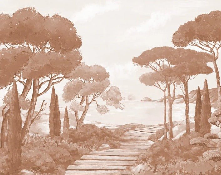 Papier peint balade dans les calanques terracotta, XXL, tendance