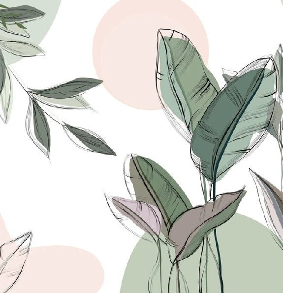 Papier peint panoramique végétal graphique vert, XXL, tendance