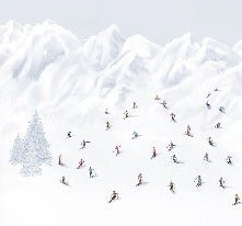 Papier peint montagne skieurs colorés, XXL, tendance