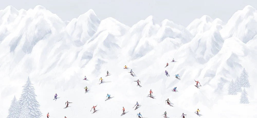 Tapete Berg Skifahrer bunt
