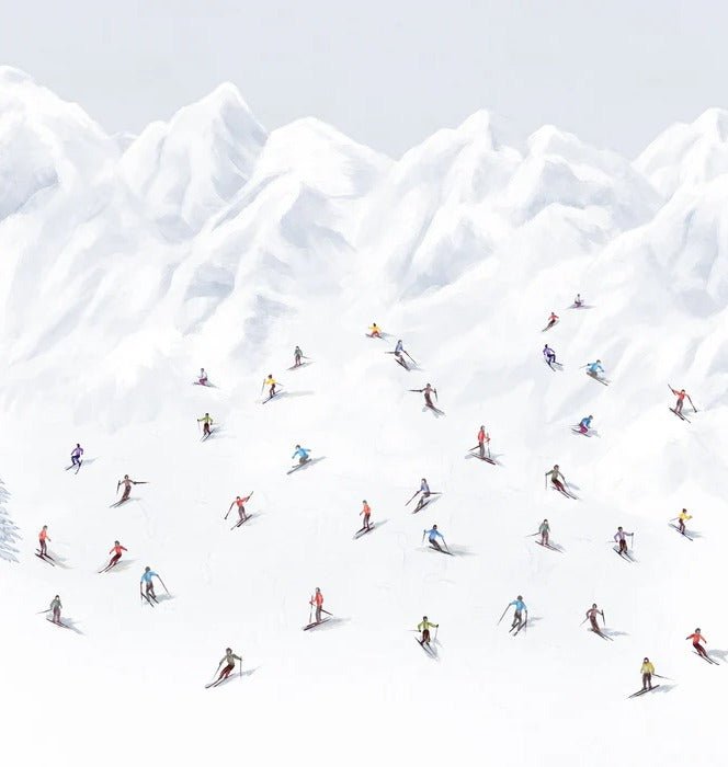 Tapete Berg Skifahrer bunt