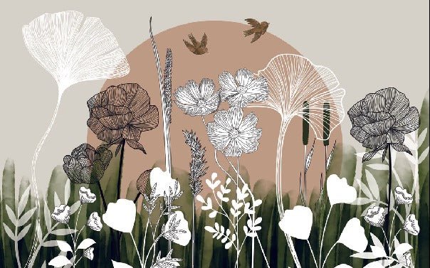 Papier peint panoramique illustration florale, mural concept, tendance