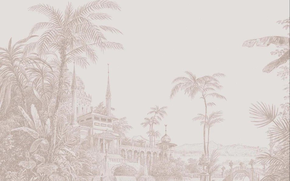 Tapete Dschungeltempel monochrom