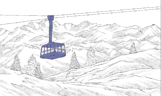 Papier peint La Plagne télécabine bleu, XXL, tendance