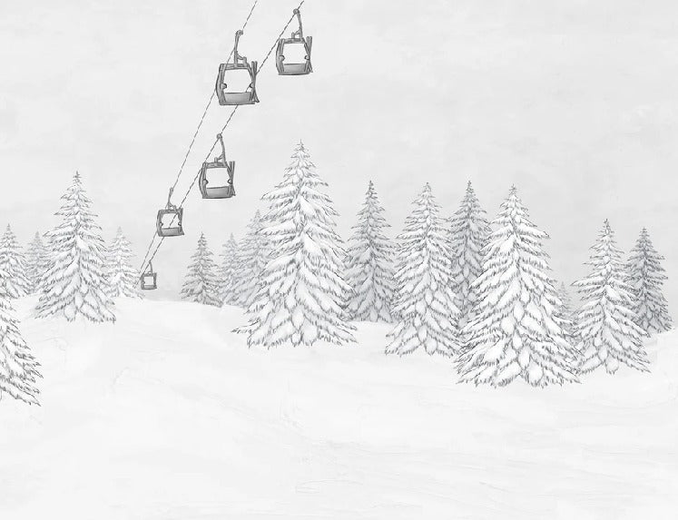 Tapete Berg Gondelbahn schwarz & weiß