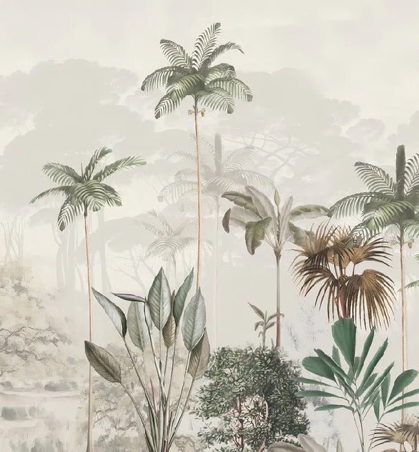 Papier peint panoramique jungle eden vert, mural concept, tendance