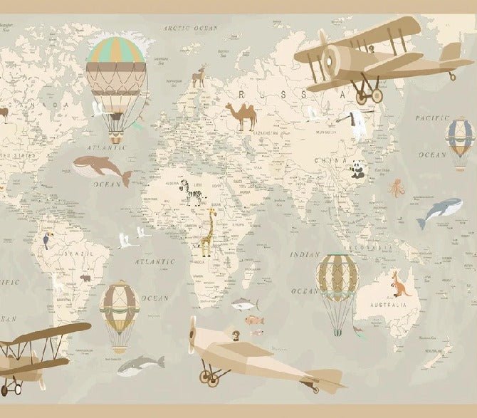 Kindertapete Weltkarte Flieger