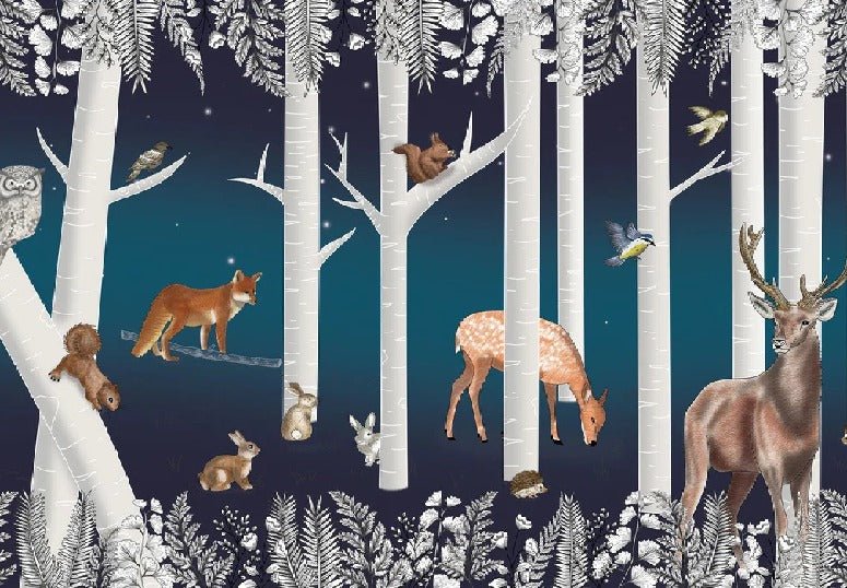 Kindertapete Zauberwald und seine Tiere Sternennacht