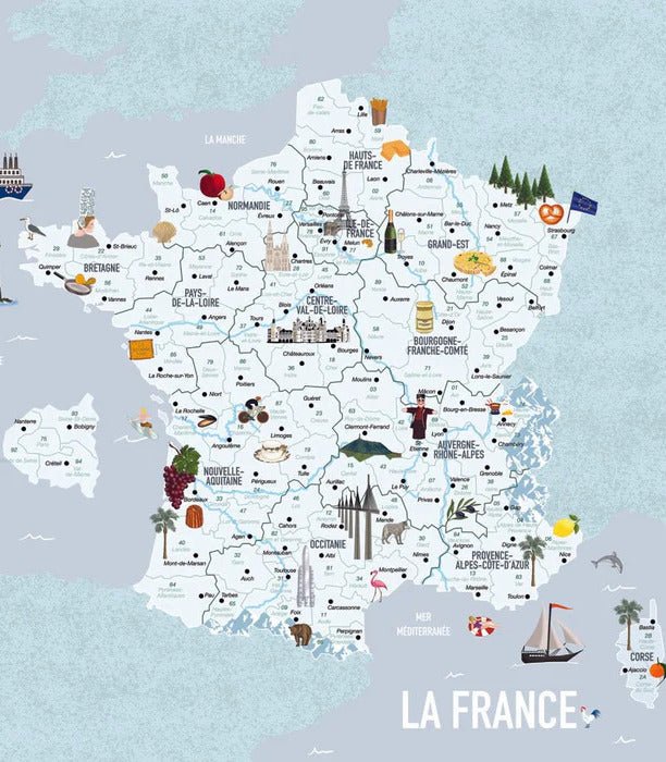 Tapete Karte von Frankreich Kind blau