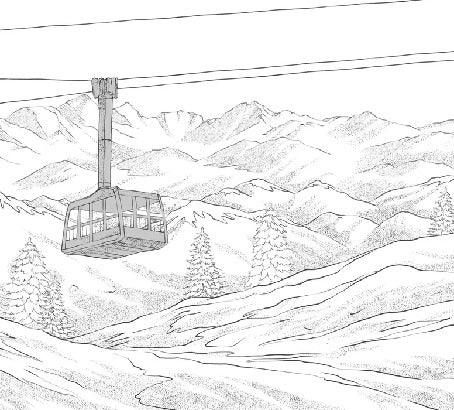 Tapete La Plagne Gondelbahn schwarz und weiß