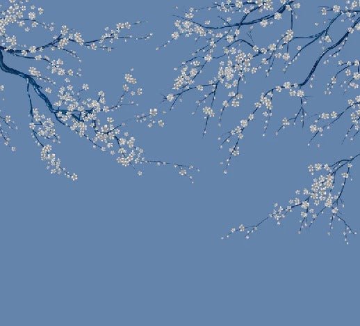 Panorama-Tapete Sakura-Blume bläulich