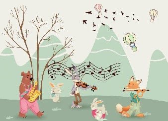 Papier peint enfant animaux en musique, XXL, tendance