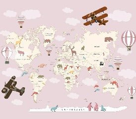 Tapeten Weltkarte Flugzeug Mädchen
