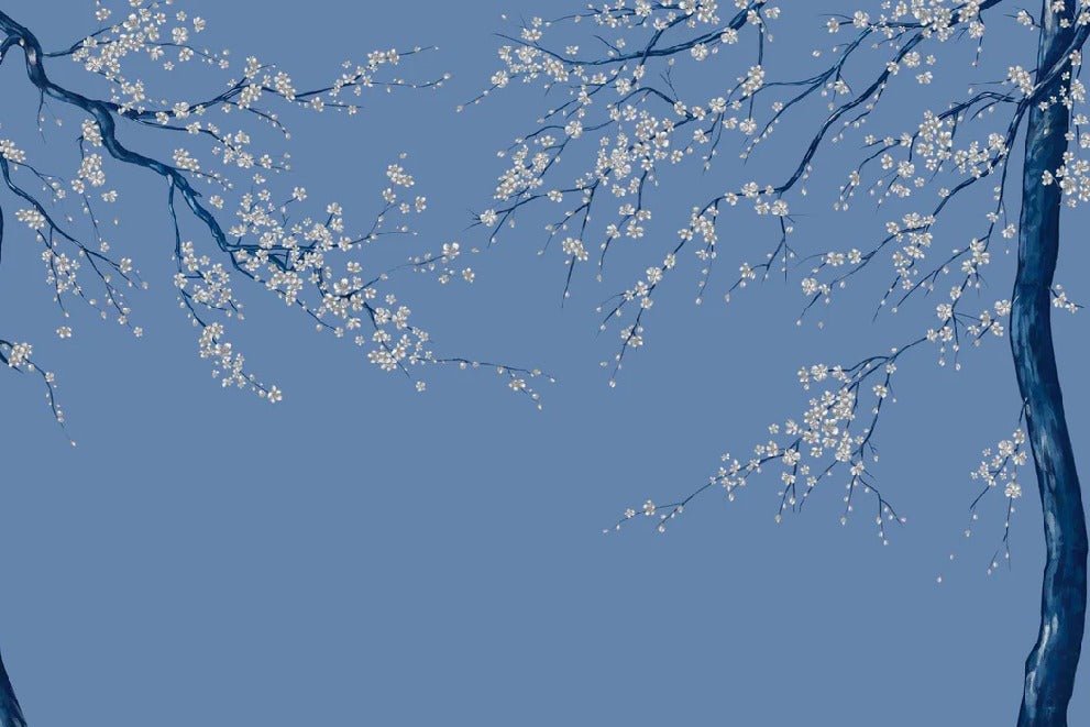 Panorama-Tapete Sakura-Blume bläulich