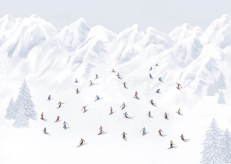 Tapete Berg Skifahrer bunt