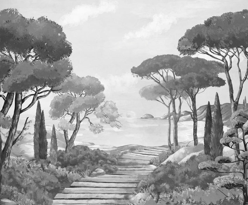 Tapete Spaziergang in den Calanques schwarz und weiß