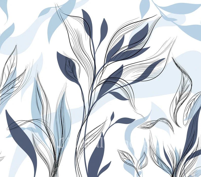 Tapete Blume Grafik blau