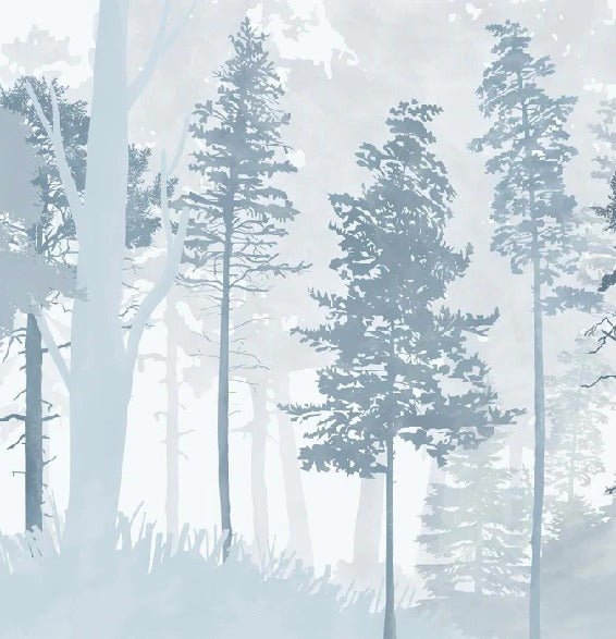 Papier peint panoramique forêt bleu scandinave, XXL, tendance