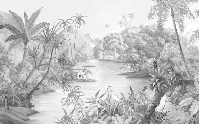 Papier peint panoramique jungle pittoresque, XXL, tendance