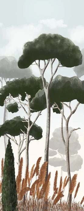 Papier peint wc cyprès pins et herbes de la pampa, XXL, tendance