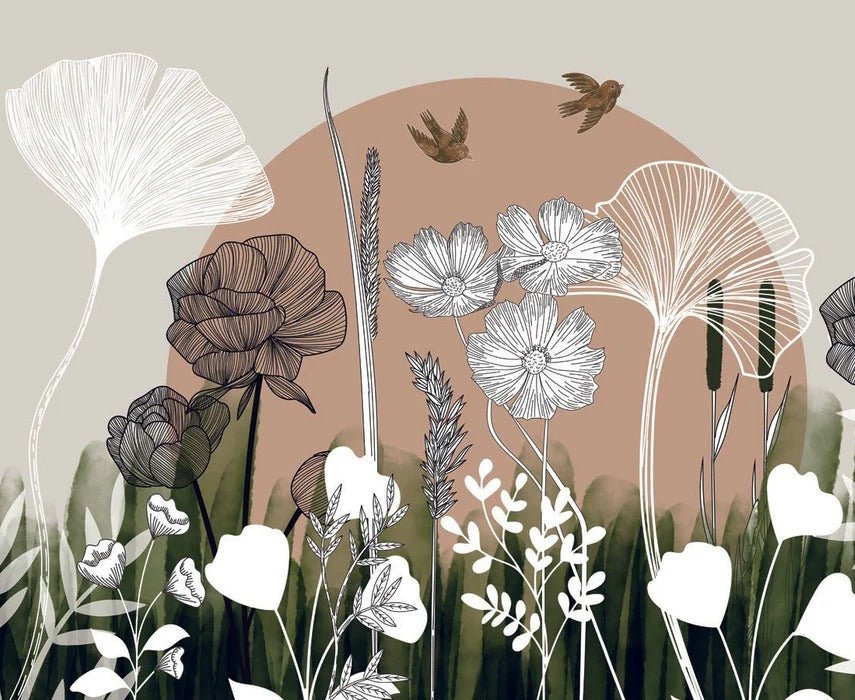 Papier peint panoramique illustration florale, XXL, tendance