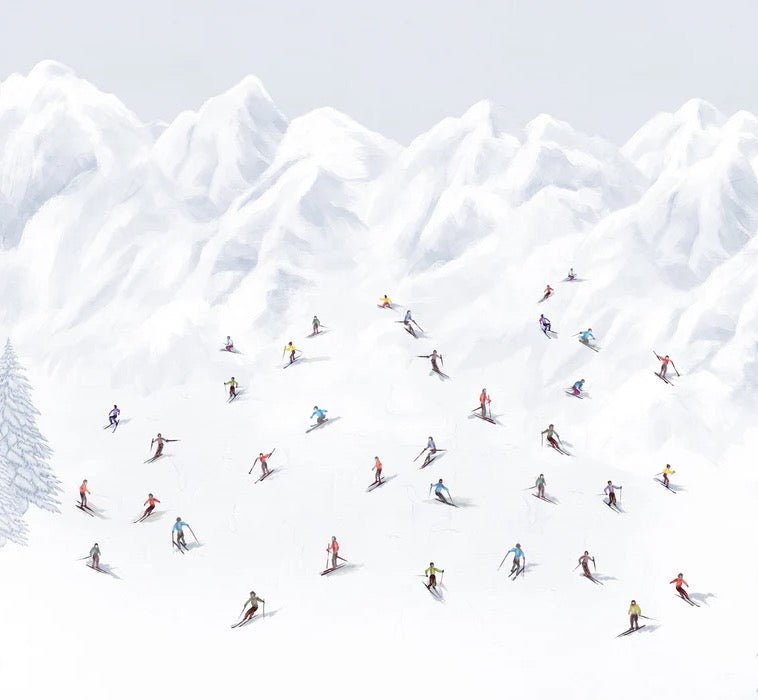Tapete Berg Skifahrer bunt