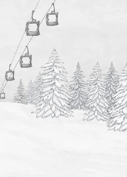 Tapete Berg Gondelbahn schwarz & weiß