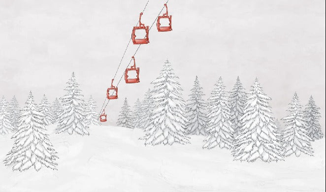 Papier peint montagne télécabine rouge, XXL, tendance