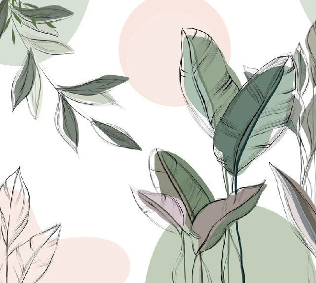 Papier peint panoramique végétal graphique vert, XXL, tendance