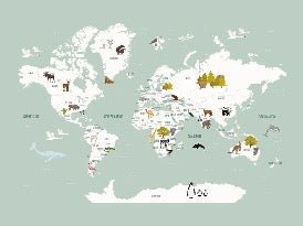 Papier peint Carte du monde en Francais enfant vert