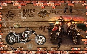 Tapete Ziegelstein & Motorrad Retro