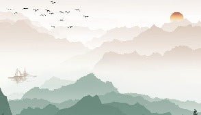 Papier peint montagne dans brume terracotta, XXL, tendance