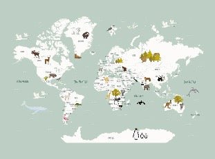 Papier peint Carte du monde en Francais enfant vert, XXL, tendance