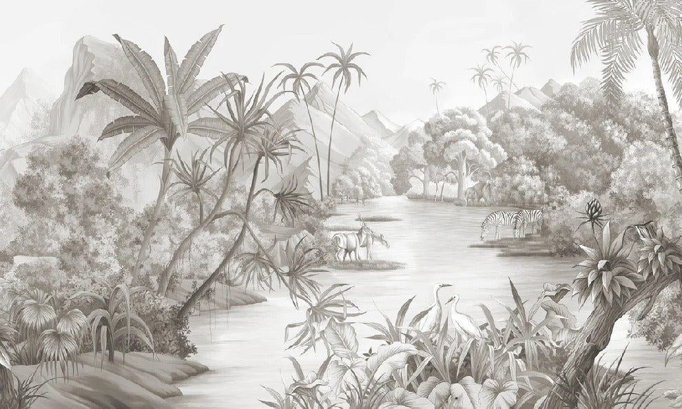 Papier peint panoramique jungle pittoresque, XXL, tendance