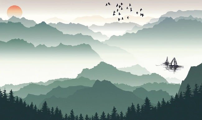 Tapete Berge und Segel auf dem See
