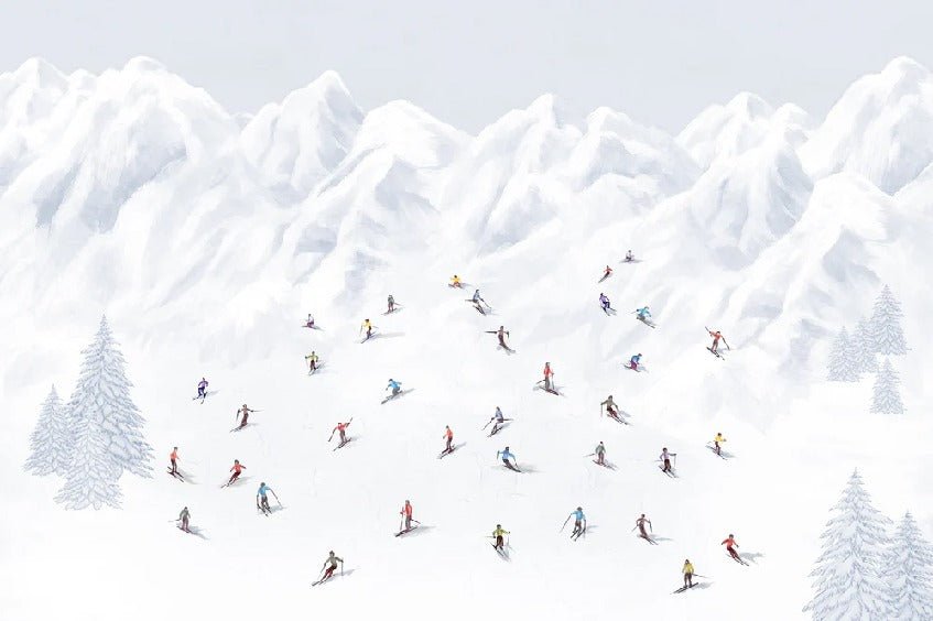 Papier peint montagne skieurs colorés, XXL, tendance