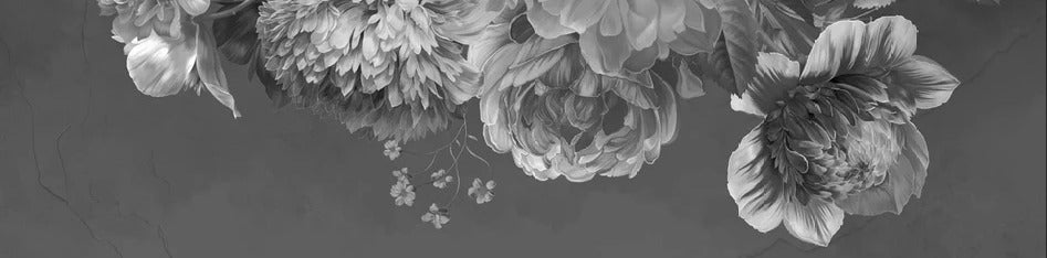 Tapete Pfingstrosenblüte schwarz und weiß